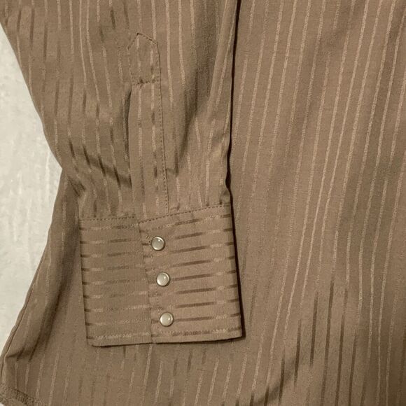 Wrangler Men's L Western Dobby Stripe Brown Gold Snap Long Sleeve Shirt XXL - Picture 4 of 7